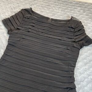 Adrianna‎ Papell Partial Tuck Bandage Stretch Dress Sz 14 Black Short Sleeve